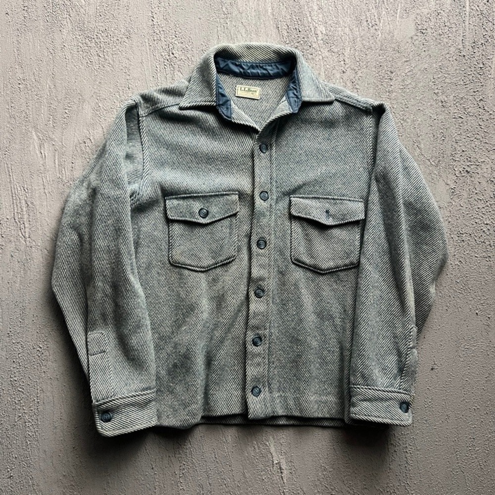 Vintage LL Bean Wool Button Up Shirt XL Blue 1970s USA‎